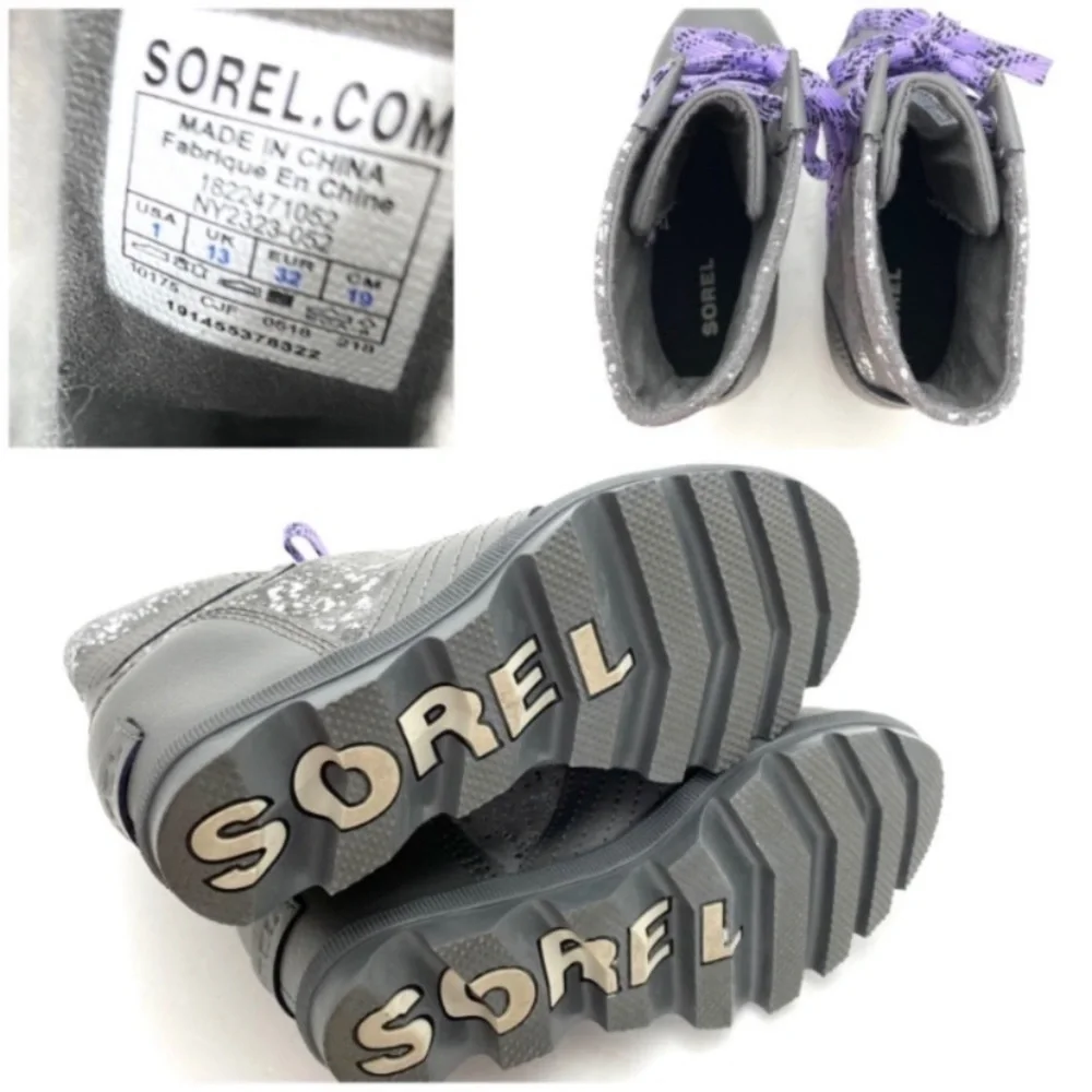 SOREL Lexie Leather Wedge Lace up Boots Metallic Silver Gray Style 182247105